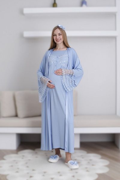 Lohussa Set cămașă de noapte pentru femei, albastru, cu dantelă, design special, din bumbac, de vară, pentru maternitate