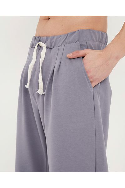 RELAXL Φαρδύ βαμβακερό λιλά παντελόνι Unisex, μακρύ φαρδύ πόδι