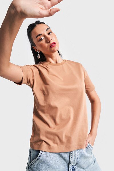 its basic Women's Brown S5-16 Crew Neck 100% Cotton Basic T-Shirt