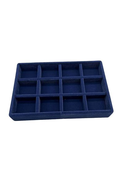 MeGass Dekor Domestic Production Small Size Suede Fabric Navy Blue Color 12 Compartment Jewelry Display Drawer Stand