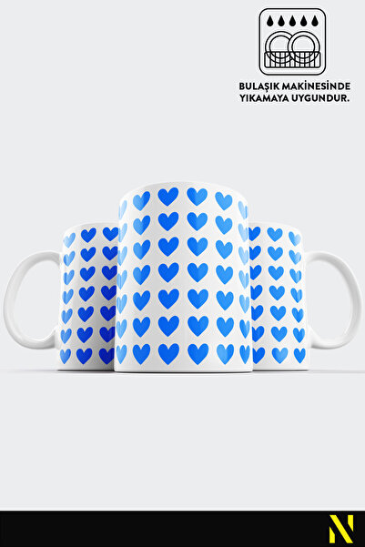 nilizma Blue Heart Patterned Colorful Mug – 330 ml Mug | Stylish and Durable Design