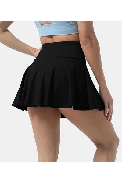LADY HAZAL Fusta de tenis neagră cu talie înaltă - pantaloni scurți sport Slimfit cu două straturi