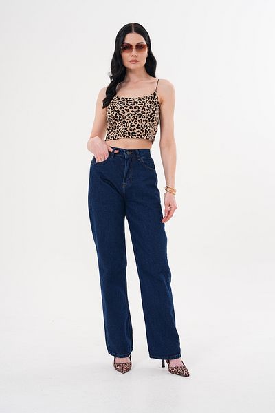 JANSO GROUP - PANTALON DE JEANS PALAZZO CUTIE CU PĂRĂ LĂZĂRĂ DE DAMA ALBASTRU ÎNCHIS