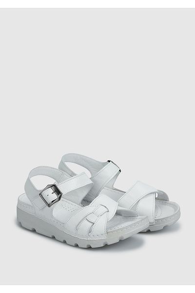 Eclipse Women's White Leather Flat Sandals
