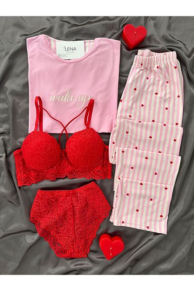 Lena Homewears Set de pijamale cu mânecă scurtă Pink Wakeup
