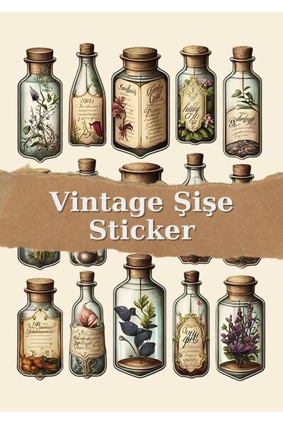 One Little Happiness Vintage Şişe Temalı Sticker Seti Bullet Journal Scrapboo...