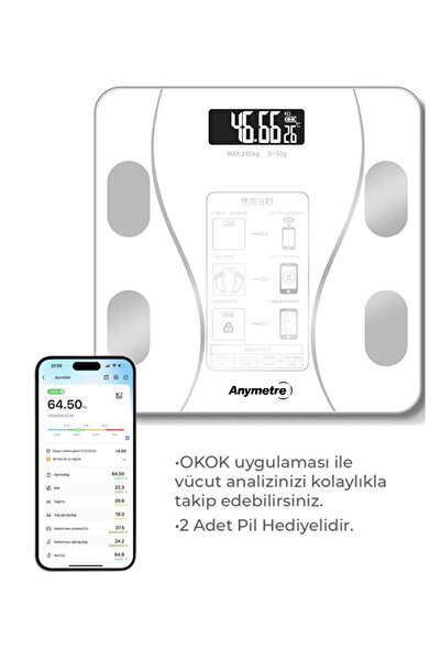 Onetick Anymetre Vücut Yağ Analizi Yağ Ölçer Kare Dijital Baskül Tartı