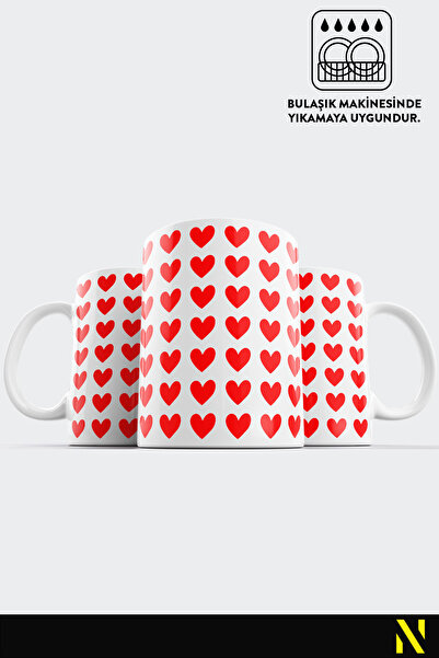 nilizma Red Heart Patterned Colorful Mug Cup – 330 ml Mug | Stylish and Durable Design
