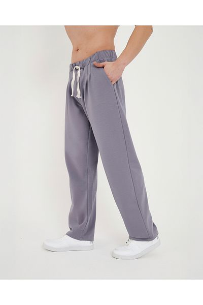 RELAXL Φαρδύ βαμβακερό λιλά παντελόνι Unisex, μακρύ φαρδύ πόδι