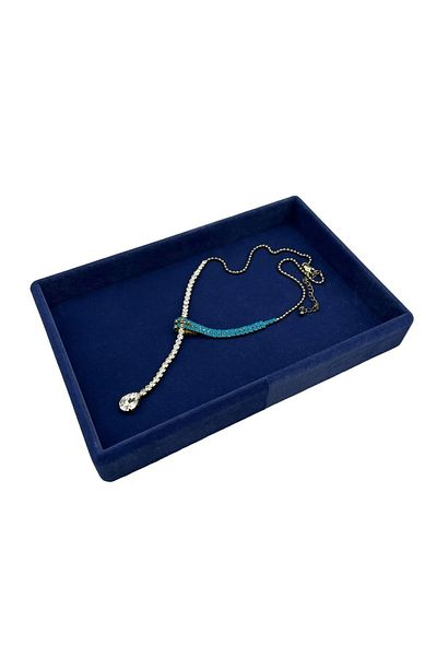 MeGass Dekor Domestic Production Small Size Suede Fabric Navy Blue Color 22/14 cm Serving Table