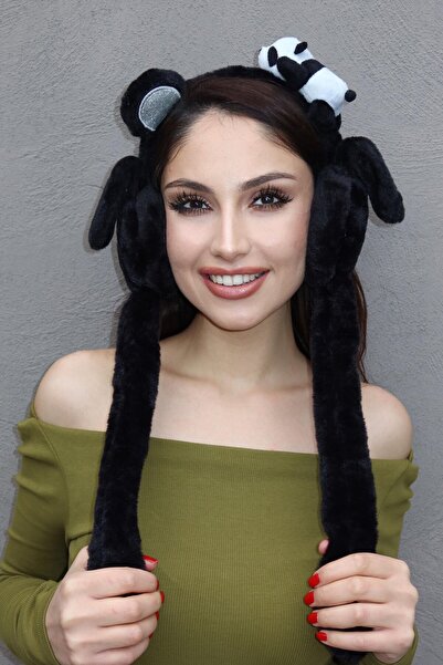 TAKIŞTIR Coroană de pluș cu urechi de panda de culoare neagră