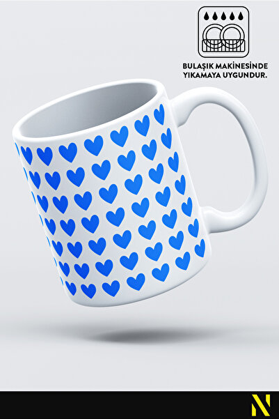 nilizma Blue Heart Patterned Colorful Mug – 330 ml Mug | Stylish and Durable Design