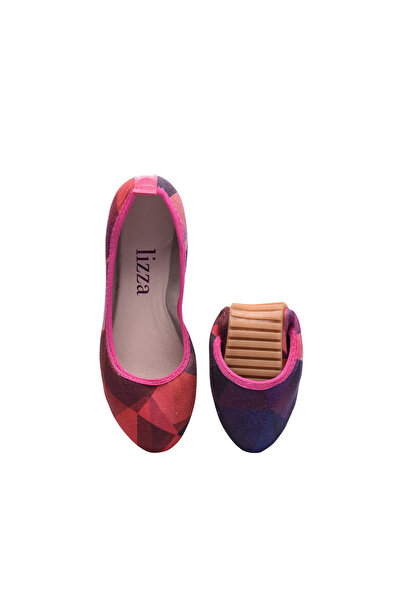 Foldy Baskılı Renkli Keten Katlanabilir Kadın Babet