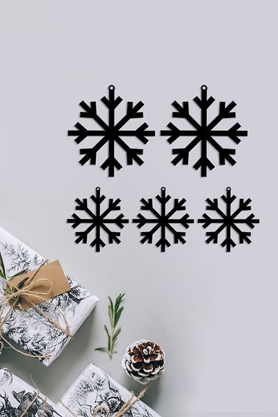 New Jargon Μαύρη κρεμαστή λεπτομέρεια Snowflake Πρωτοχρονιάτικα Διακοσμητικά Πρωτοχρονιάς Κομμένα MDF