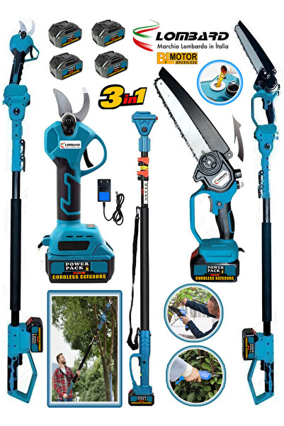 Cros LOMBARD Italia Brushles Motor 4 Adet Super Akülü Bağ Makası + Dal Budama...