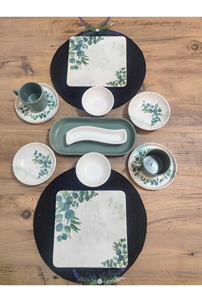 Keramika Okaliptus Kare Kahvaltı Takımı 12 Parça 2 Kişilik