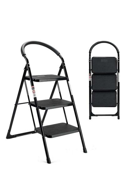 Cady One Portable folding 3 step ladder with extra wide anti-slip heavy duty steel pedal with hand grip
