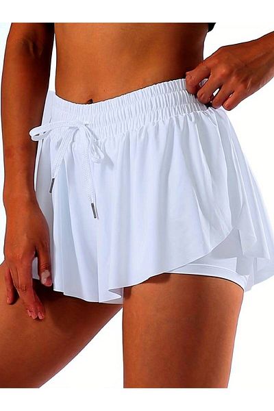 MADAM SHİLA Λευκό αθλητικό σορτς Shila Sports Shorts με κορδόνια με τσέπες με κολάν με ψηλή μέση