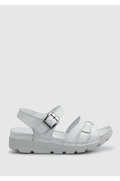 Eclipse Women's White Leather Flat Sandals