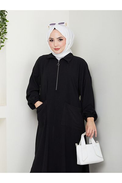 EFSUN MODA Long Length Pocket Half Zippered Ayrobin Tecture Suit Large Size Black 846