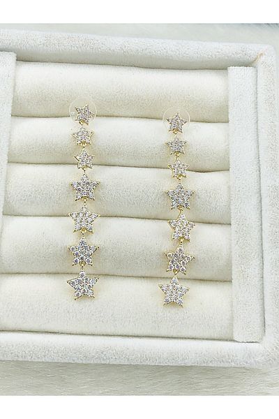 DS DİAMONDSHOP Zircon Stone Star Earrings Dangle Model New Season Bky- 202505686