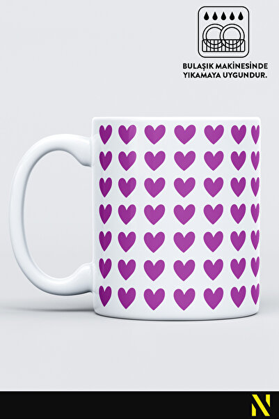 nilizma Purple Heart Patterned Colorful Mug – 330 ml Mug | Stylish and Durable Design