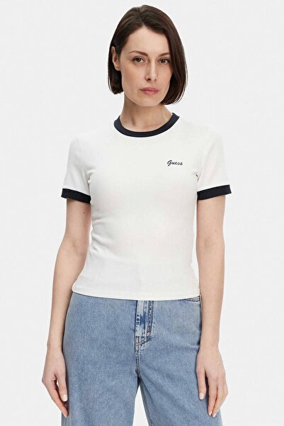 Guess ماريجولد ريب SS تي شيرت نسائي أبيض V5GP08KCRN2-G011