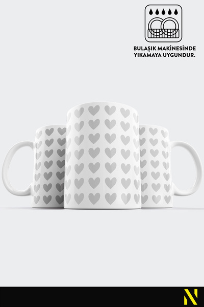 nilizma Gray Heart Patterned Colorful Mug – 330 ml Mug | Stylish and Durable Design