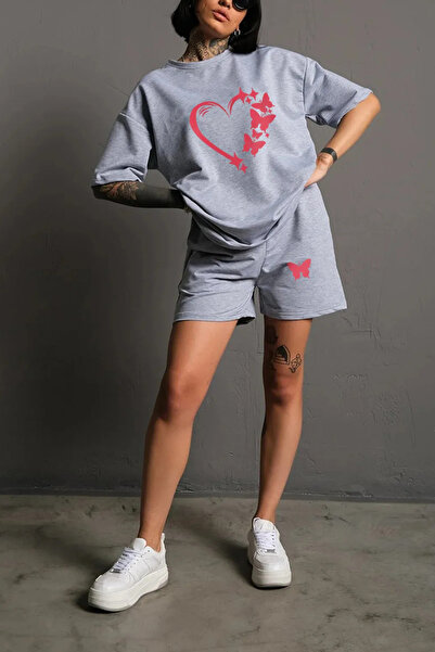 Wish BF Butterfly Heart Printed Oversize Shorts T-Shirt set