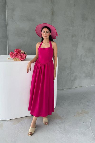 Seda Yalçın Atelier Halter Neck Fuchsia Summer Breeze Linen Dress