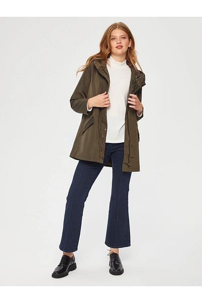 Faik Sönmez Hooded Khaki Women's Trench Coat U67542