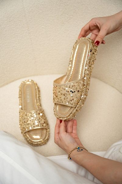 LamintaGlobal Γυναικείες παντόφλες Bubble Gold Sequin