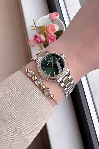 Daniel Klein 3 Atm Waterproof Original Women's Wristwatch - Gold Silver Color, Steel Cord Bracelet DKBY2019C2