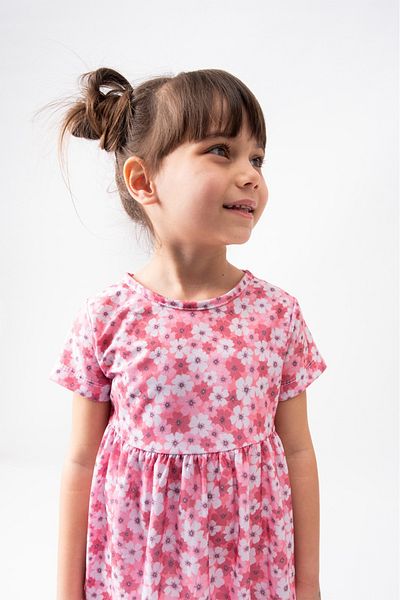 BUUFUU Summer Short Sleeve Floral Printed Girl's Dress
