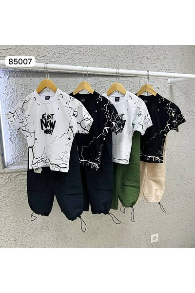 sinmm Boy's Parachute Bottom Pants Top Combed Cotton Bottom Top Suit Black Color 2 Li T-Shirt Y1