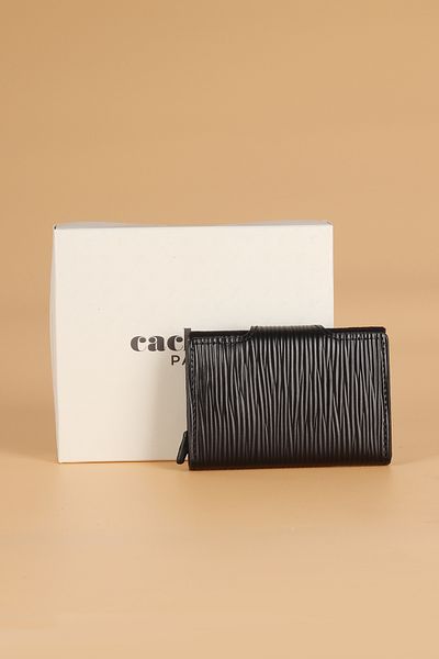 Cacharel 0270 Genuine Leather Mechanism Men's Wallet Card Holder Tree Shell Black
