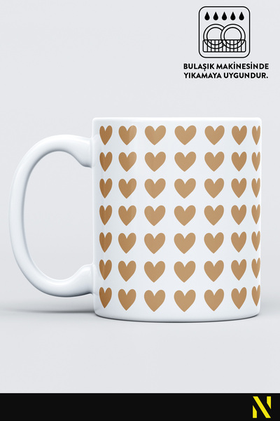 nilizma Brown Heart Patterned Colorful Mug – 330 ml Mug |   Stylish and Durable Design