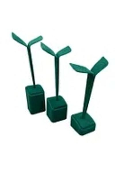 MeGass Dekor Domestic Production Suede Fabric Multiple Green Color 20/17/15 Cm Earring Display Accessory