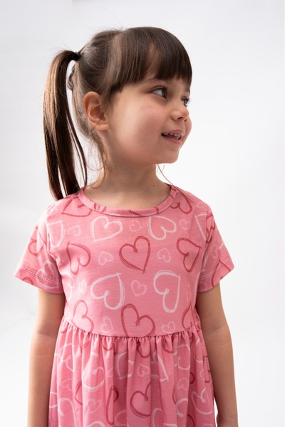 BUUFUU Βαμβακερό κοντομάνικο εμπριμέ φόρεμα για κορίτσια