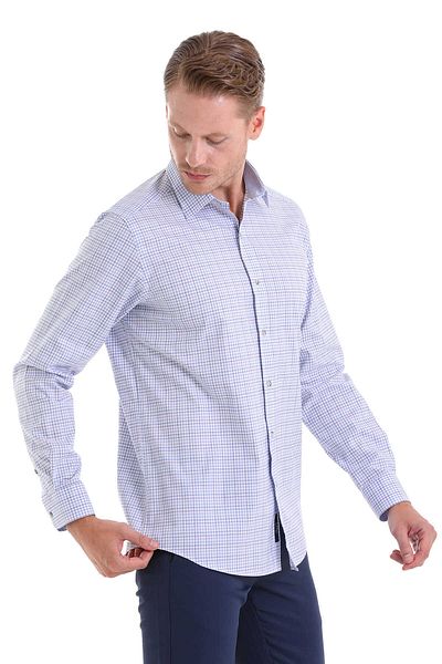 Hatemoğlu Regular Fit Checked 100% Cotton Slim Collar Long Sleeve Classic Shirt