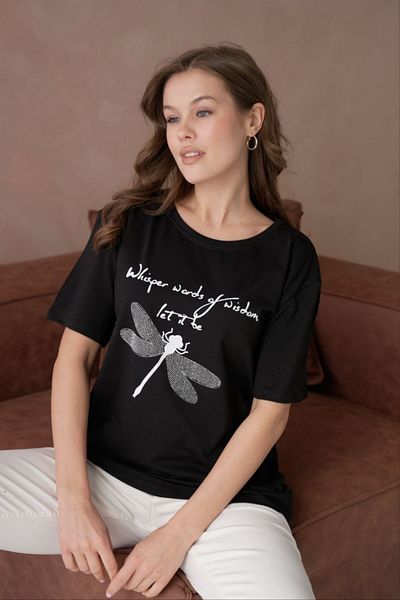 Oasis Tricou cu imprimeu libelula cu detalii de piatra marime mare/oversize