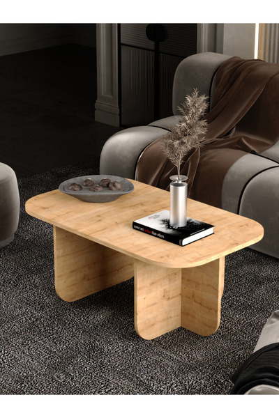 PDMPOİNT DOLAP MARKET Iskandinav Orta Sehpa Salon Sehpası Dekoratif Oval - Safir Meşe