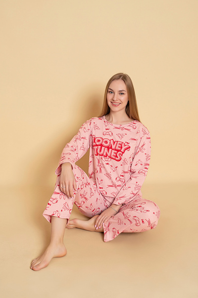 CALİA Γυναικείο Σετ Πιτζάμες Χτενισμένο Βαμβακερό Μακρυμάνικο Σετ