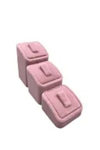 MeGass Dekor Domestic Production Suede Fabric Pink Color Triple Set Ring Display