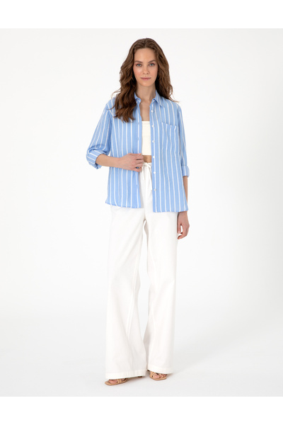 Pierre Cardin Mavi Comfort Fit Çizgili Uzun Kollu Gömlek 50301089-VR036