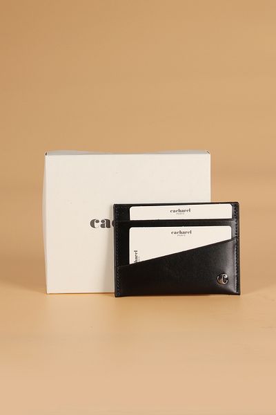 Cacharel 1983 Genuine Leather Men's Wallet Card Holder Tree Shell Black
