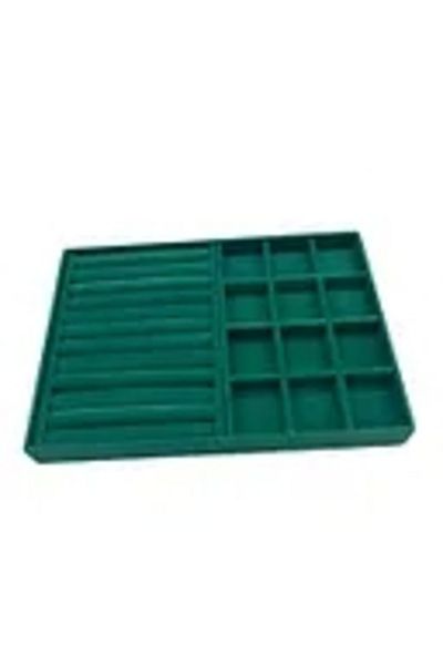 MeGass Dekor Domestic Production Berlin Model Suede Fabric Green Color Sausage - Compartmentalized Drawer Jewelry Display Stand