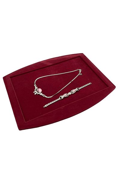 MeGass Dekor Domestic Production Suede Fabric Burgundy Color Necklace Earring Ring Jewelry Service Presentation Table