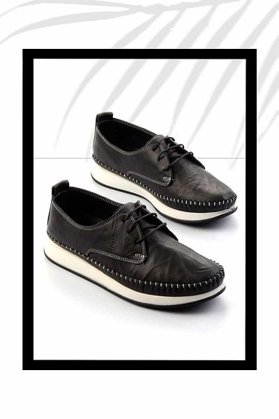 Bambi Black Leather Women's Casual Shoes K01908111103