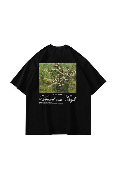 Sekizbiraltı V. Van Gogh Roses εμπριμέ υπερμεγέθη Unisex μαύρο μπλουζάκι